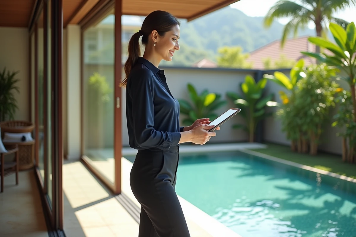 Agent immobilier en visite virtuelle dans une villa Koh Samui