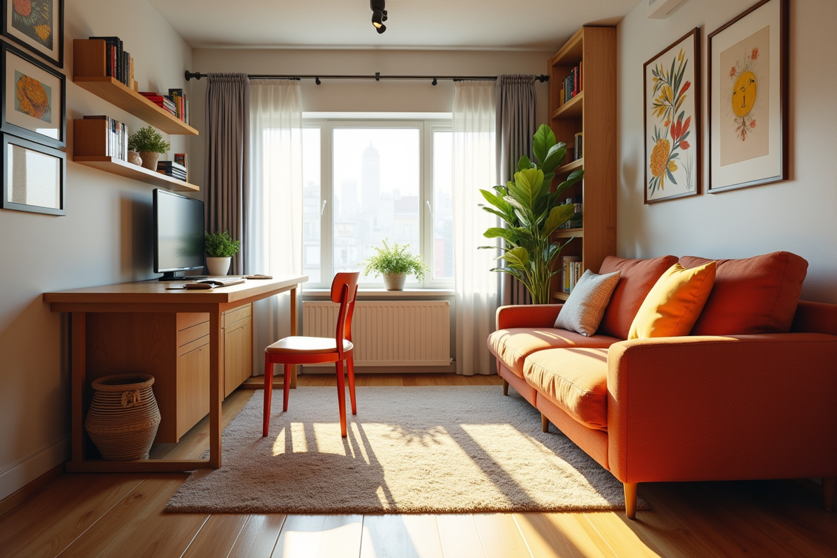 Appartement urbain avec mobilier multifonctionnel lumineux