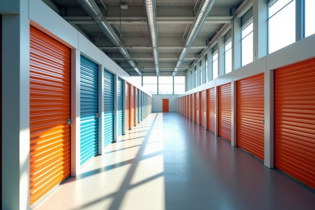 Centre de stockage spacieux et moderne avec unités colorées