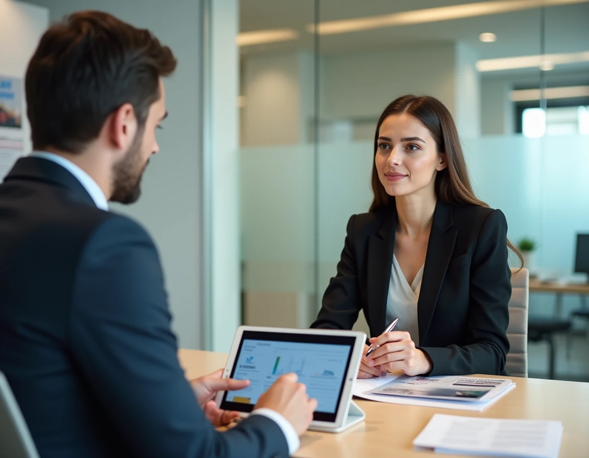 Jeune femme consultant un conseiller La Banque Postale pour un prêt immobilier sans apport personnel