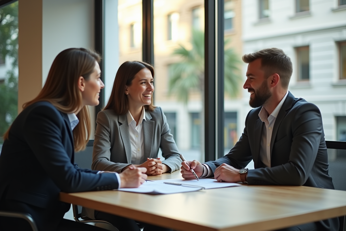 Couple discutant avec un conseiller financier à la banque