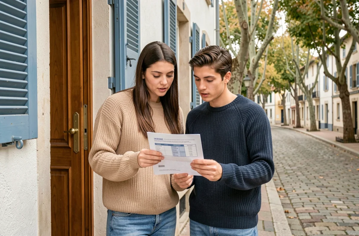 Couple examinant un devis d'assurance habitation devant une maison à Limoges