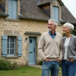 Couple devant maison normande en bord de mer
