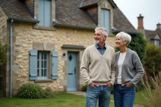 Couple devant maison normande en bord de mer