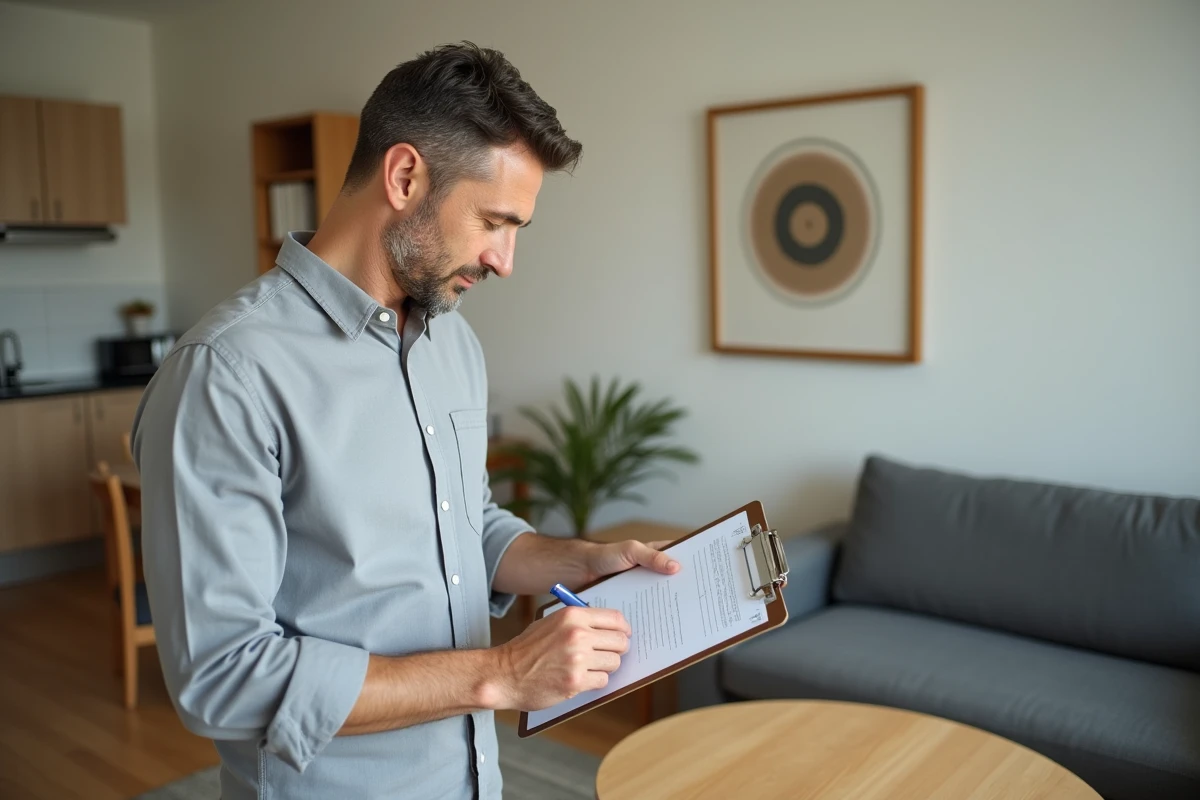 Propriétaire effectuant l'état des lieux de sortie dans un appartement meublé