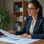 Femme consultant une évaluation immobilière en ligne sur ordinateur portable avant une mise en vente