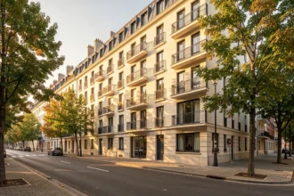 Façade d'un immeuble d'appartements en France le matin