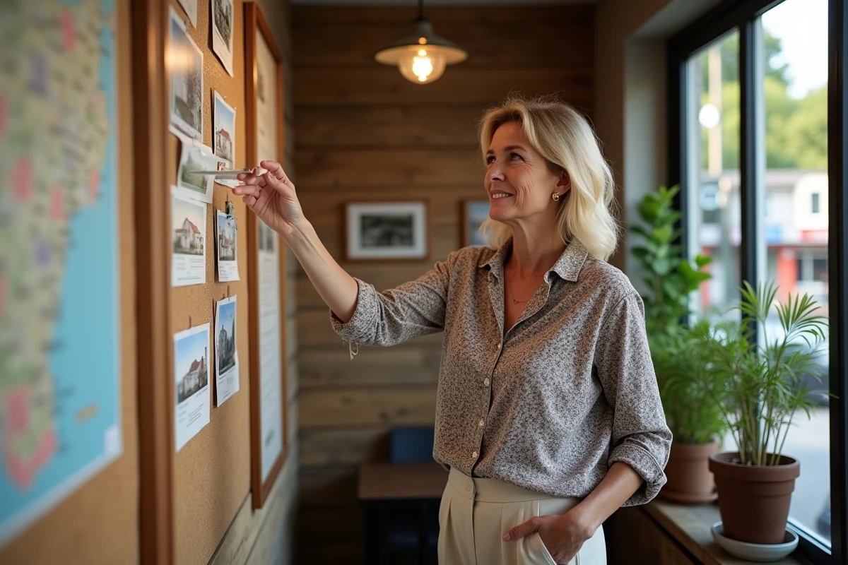 Femme regardant des annonces immobilières à l