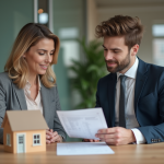 Femme et homme examinant des documents de prêt immobilier