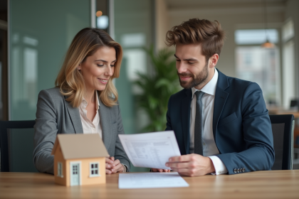 Femme et homme examinant des documents de prêt immobilier