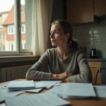 Femme d'âge moyen avec documents dans la cuisine