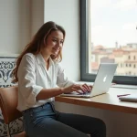 Jeune femme nord-africaine au bureau à Marrakech
