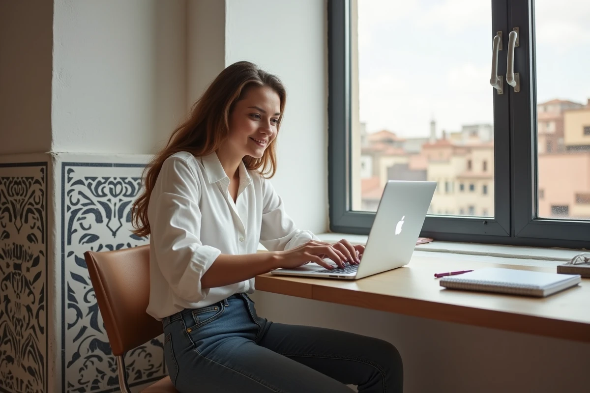 Jeune femme nord-africaine au bureau à Marrakech