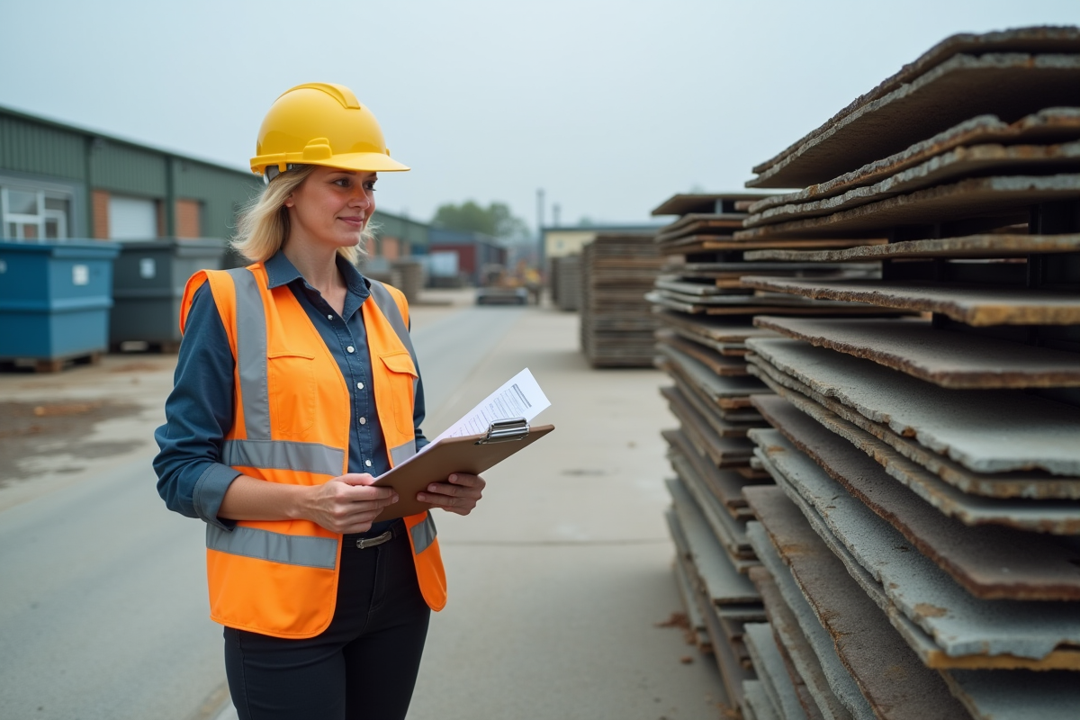 Femme gestionnaire avec devis dans yard de recyclage asbestos
