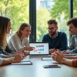 Groupe de personnes en réunion dans un espace coworking lumineux