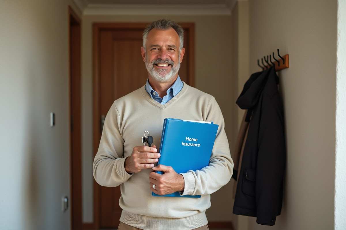 Homme souriant tenant des clés et un dossier d