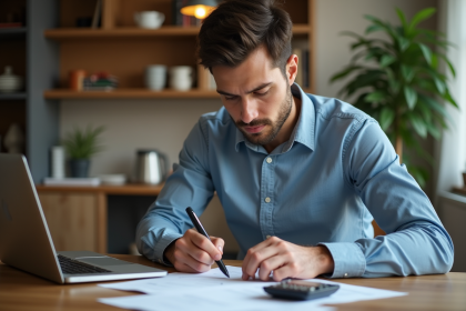 Homme concentré travaillant à une table moderne