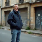 Homme d'âge moyen dans Montluçon avec décor urbain dégradé