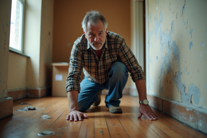 Homme inspectant des dégâts d'eau dans une maison Tennessee