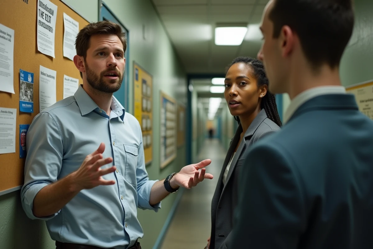 Un jeune militant communautaire parlant devant un tableau d