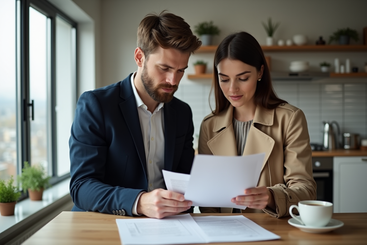 Jeune couple en train de revoir des documents de prêt immobilier