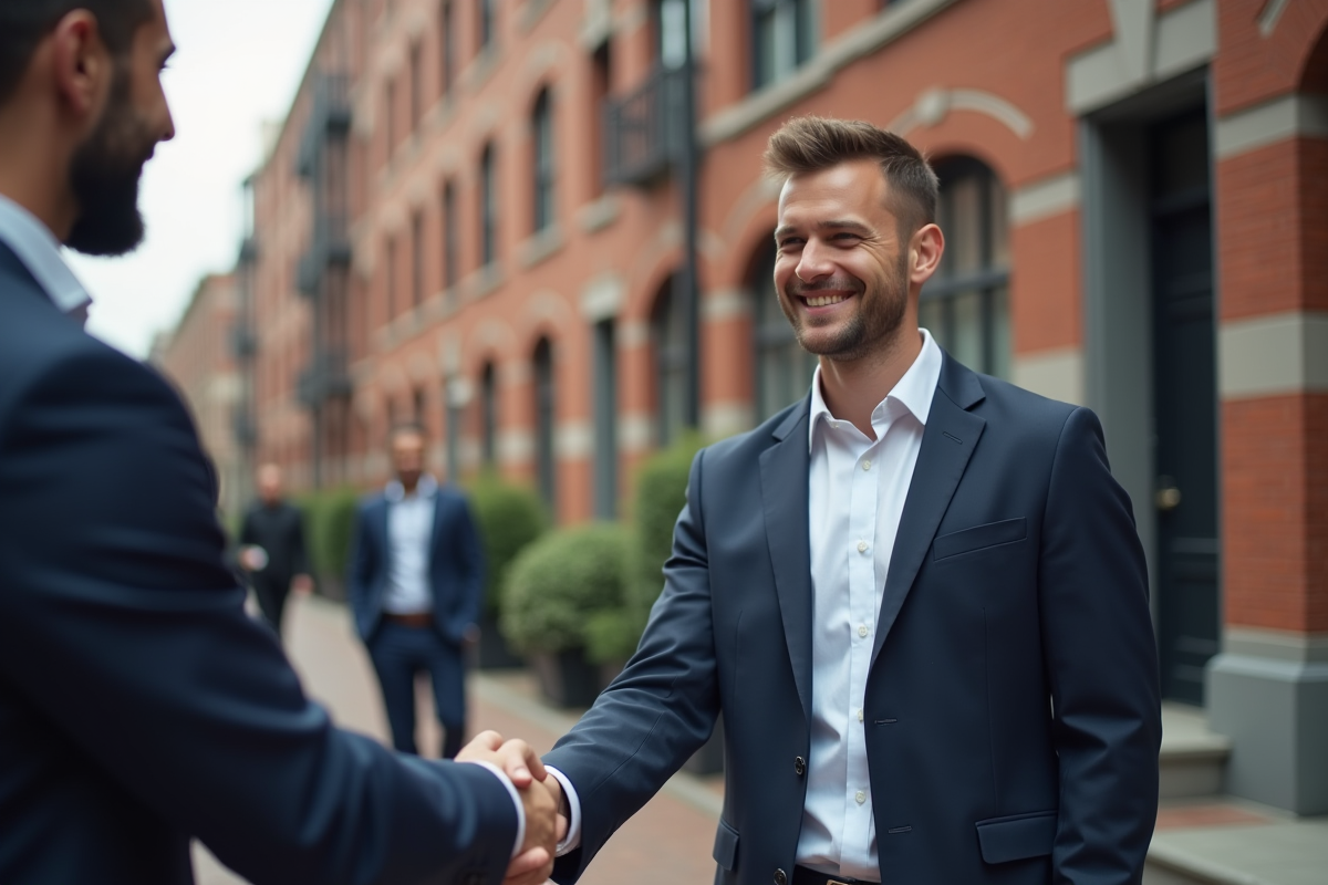 Jeune homme en blazer serre la main d