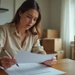 Locataire vérifiant son contrat de location meublée avant la restitution de la caution