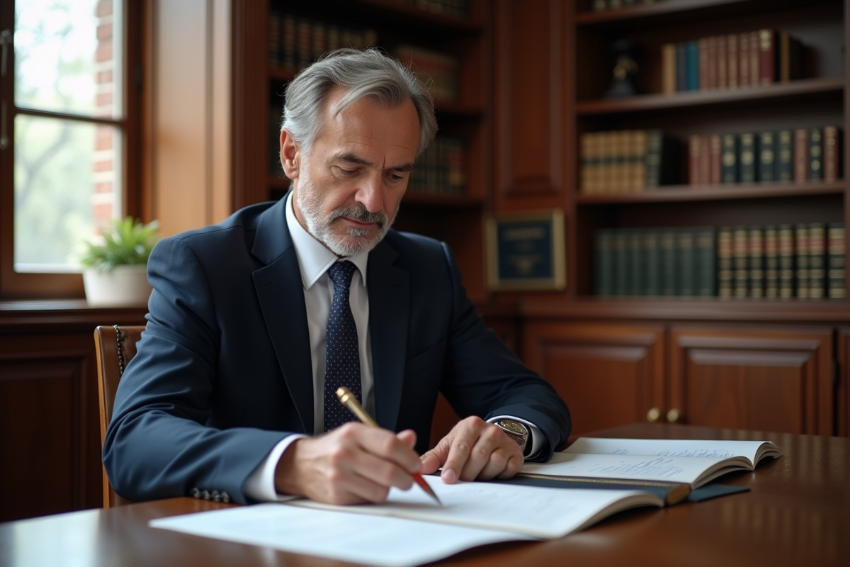 Notaire en costume dans son bureau lumineux