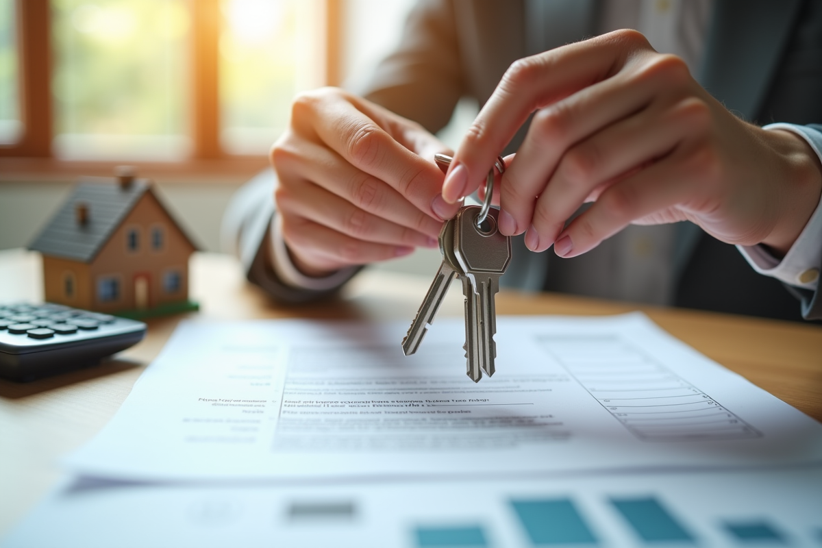 Main passant des clés de maison sur un contrat