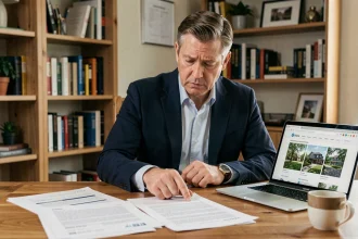 Propriétaire examinant un contrat de revente LMNP Pierre et Vacances à son bureau