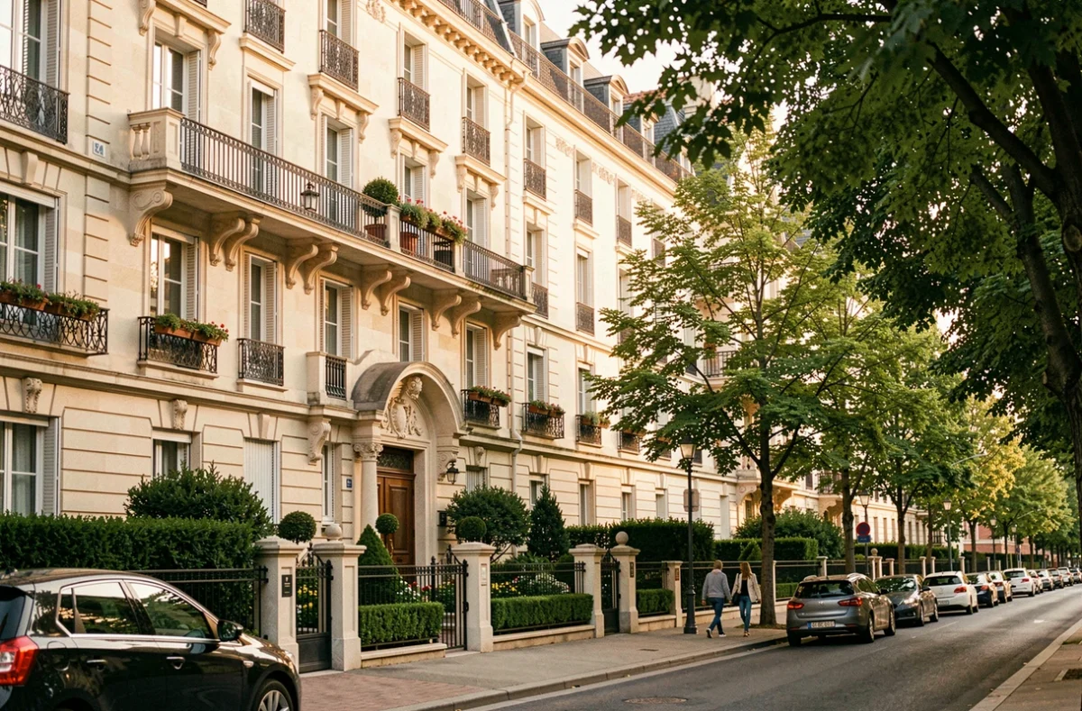 Résidence élégante de Saint-Agne Immobilier à Toulouse avec façade en pierre, balcons en fer forgé et jardins soignés à l'entrée