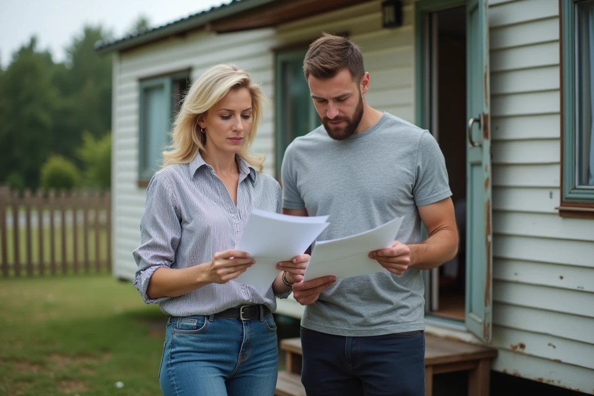 Deux particuliers en train de signer un contrat de vente pour un mobil home ancien entre particuliers